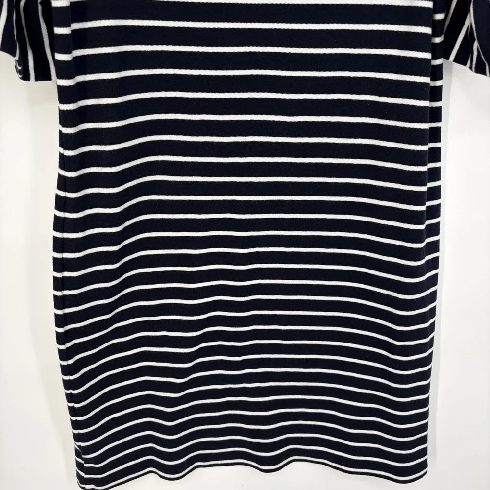Talbots Striped Bell Sleeve Shift Dress XL Cotton Navy White Nautical Summer - Picture 9 of 10